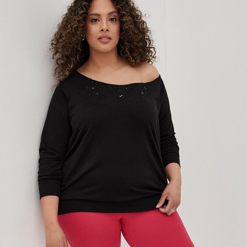 Torrid Off-Shoulder Lt Weight French Terry Embroidered Sweatshirt 4x